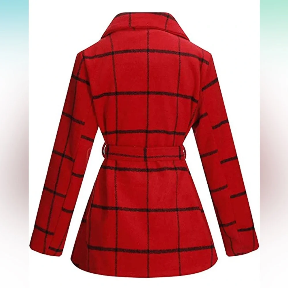 BLUE Trench Coat Women Turn Down Collar Wrap coat - Picture 2 of 4